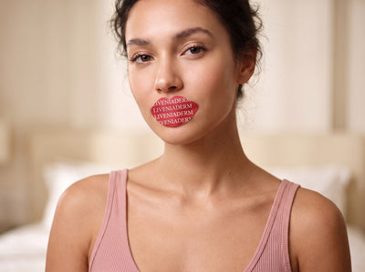 Frau trägt das Hydrogel Lippen-Nachtpflaster